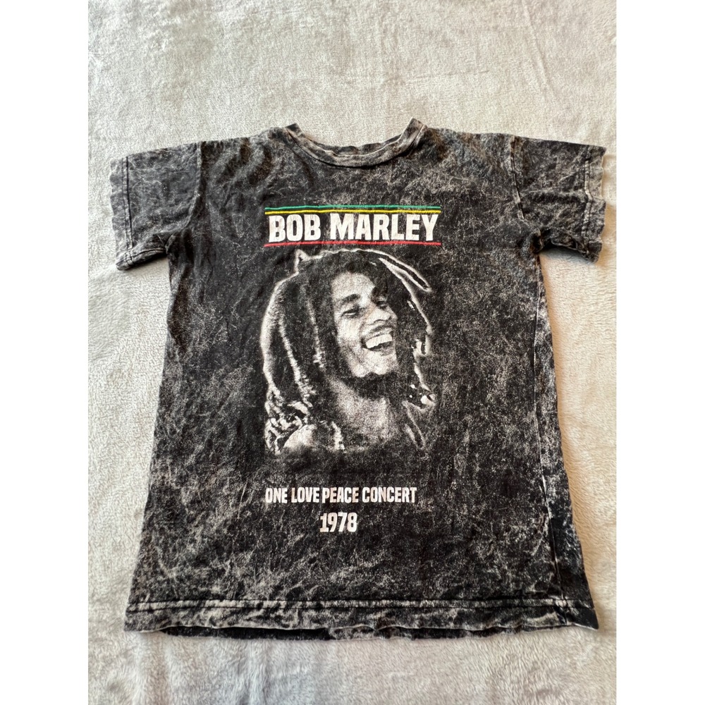 Zion Rootswear T-Shirt Mens Small Black Bob Marley 1978 Peace Concert Acid Wash